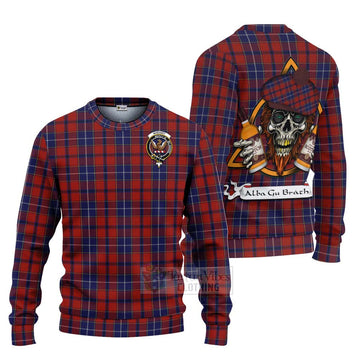 Wishart Tartan Ugly Sweater with Family Crest and Bearded Skull Holding Bottles of Whiskey