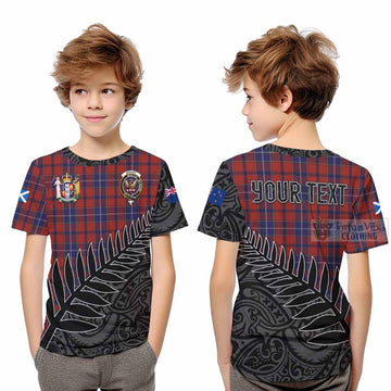 Wishart Crest Tartan Kid T-Shirt with New Zealand Silver Fern Half Style Youth XL Size14 - Tartan Vibes Clothing