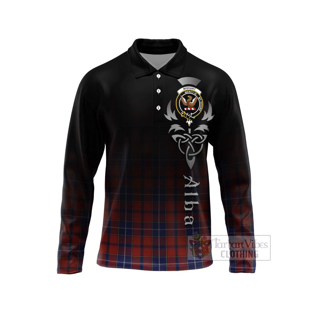 Tartan Vibes Clothing Wishart Tartan Long Sleeve Polo Shirt Featuring Alba Gu Brath Family Crest Celtic Inspired