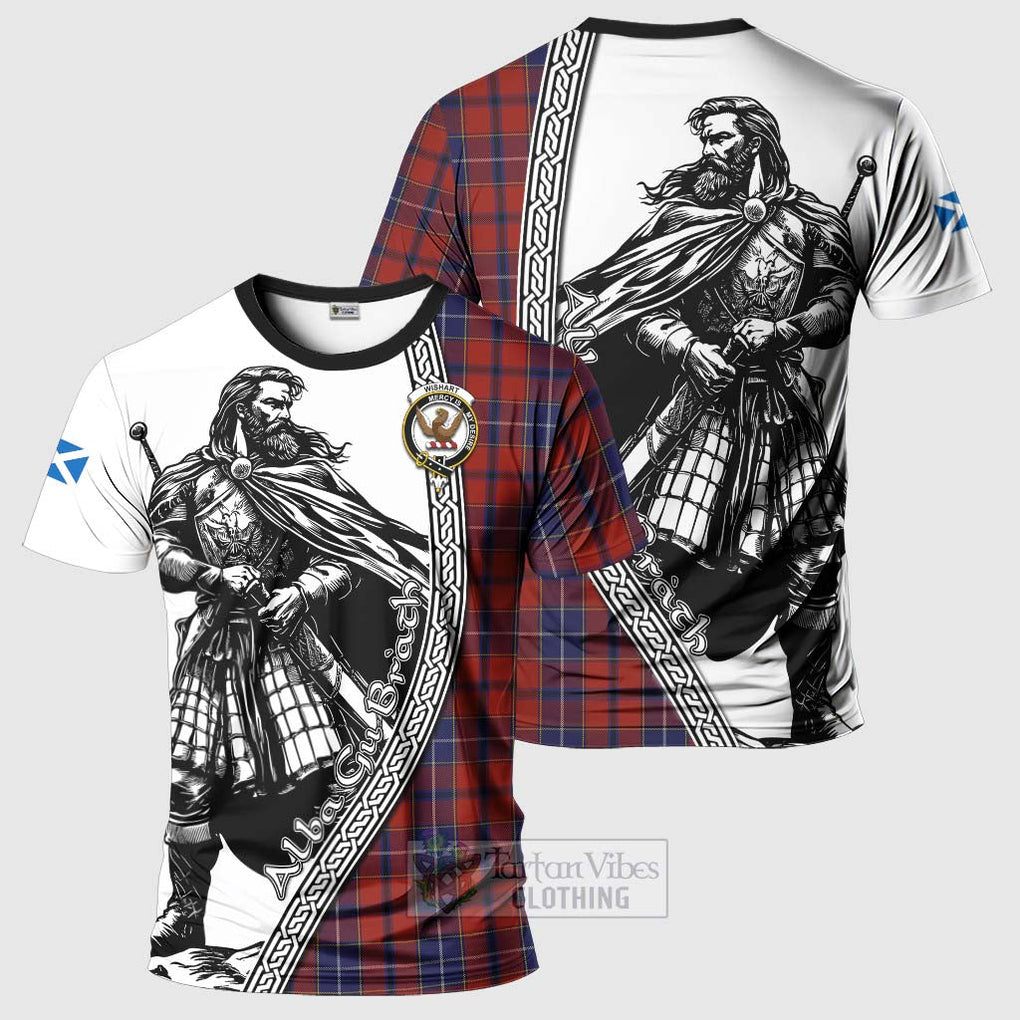 Tartan Vibes Clothing Wishart Tartan Clan Crest T-Shirt with Highlander Warrior Celtic Style