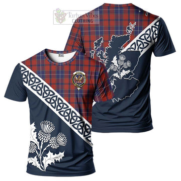 Wishart Tartan T-Shirt Featuring Thistle and Scotland Map