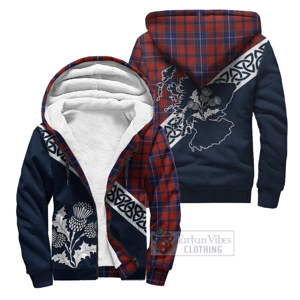 Tartan Vibes Clothing Wishart Tartan Sherpa Hoodie Featuring Thistle and Scotland Map