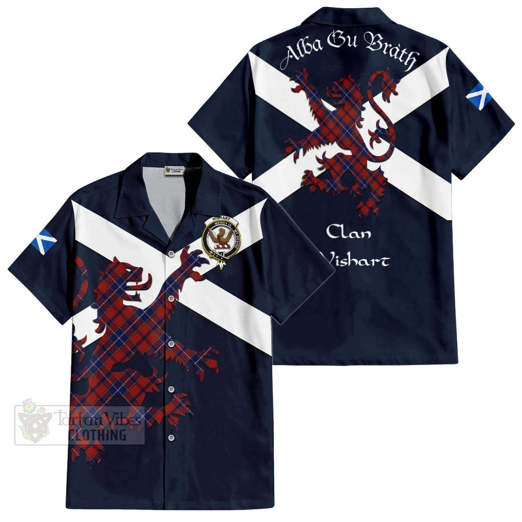 Tartan Vibes Clothing Wishart Tartan Lion Rampant Short Sleeve Button Shirt – Proudly Display Your Heritage with Alba Gu Brath and Clan Name