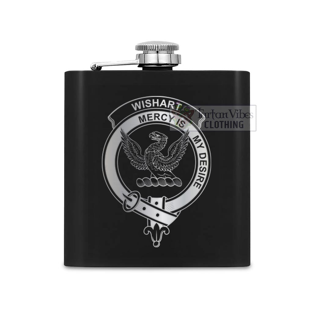 Tartan Vibes Clothing Wishart Crest Hip Flask Set 7oz Black Stainless Steel with A Gift Box