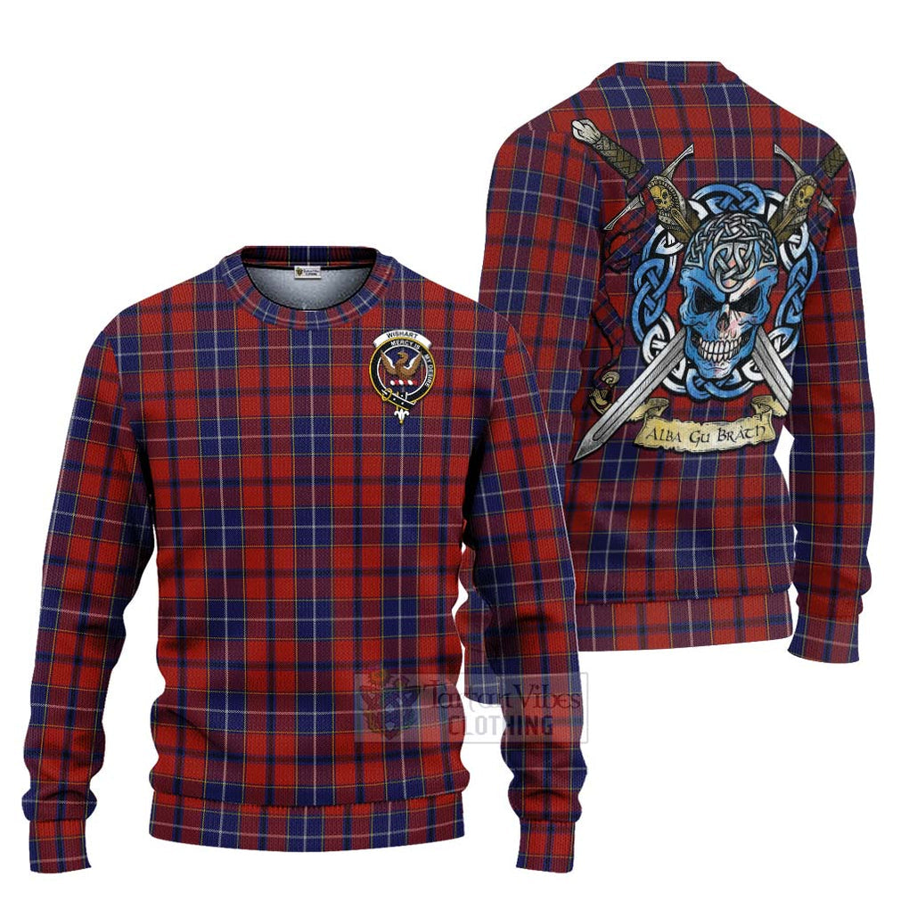 Tartan Vibes Clothing Wishart Tartan Knitted Sweater with Family Crest Celtic Skull Style