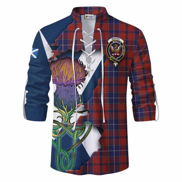 Wishart Tartan Family Crest Ghillie Kilt Shirt Scottish Thistle Celtic Inspired Men - Tartan Vibes Clothing