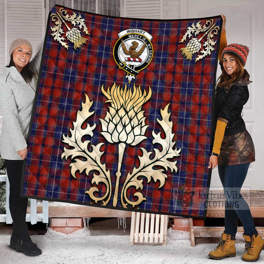 Tartan Vibes Clothing Wishart Tartan Quilt with Family Crest and Golden Thistle Style