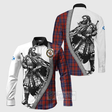 Wishart Tartan Clan Crest Long Sleeve Button Shirt with Highlander Warrior Celtic Style