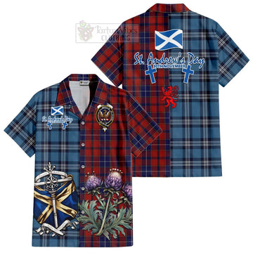 Wishart Tartan Short Sleeve Button Shirt Happy St. Andrew's Day Half Tartan Style