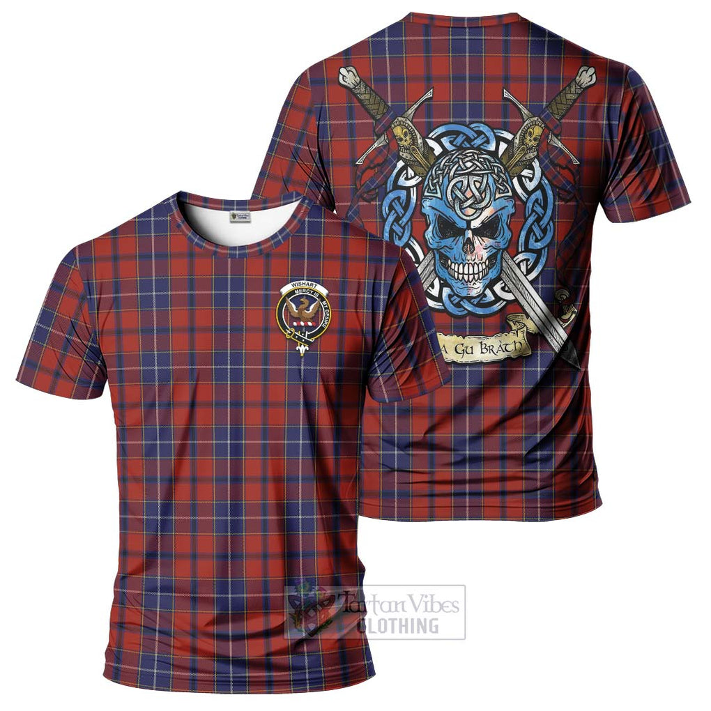 Tartan Vibes Clothing Wishart Tartan T-Shirt with Family Crest Celtic Skull Style