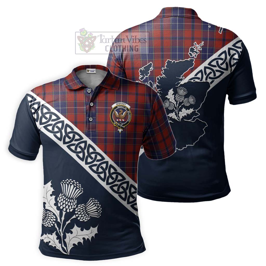 Tartan Vibes Clothing Wishart Tartan Polo Shirt Featuring Thistle and Scotland Map