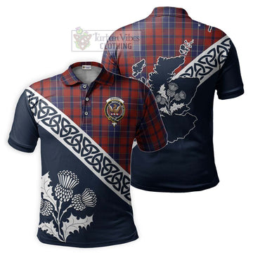 Wishart Tartan Polo Shirt Featuring Thistle and Scotland Map