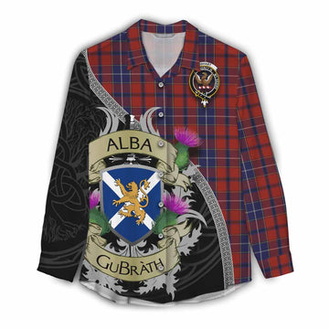 Wishart Tartan Family Crest Women's Casual Shirt Lion Rampant Royal Thistle Shield Celtic Inspired Female - Tartan Vibes Clothing