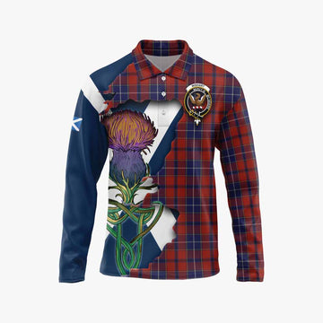 Wishart Tartan Family Crest Long Sleeve Polo Shirt Scottish Thistle Celtic Inspired Unisex - Tartan Vibes Clothing