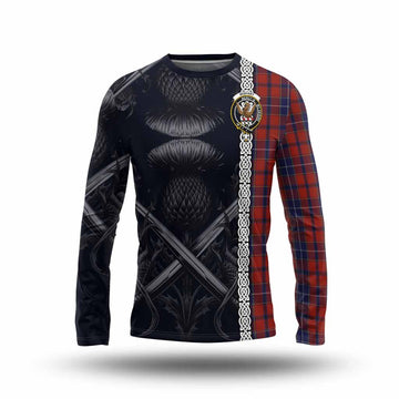 Wishart Tartan Long Sleeve T-Shirt with Family Crest Cross Sword Thistle Celtic Vibes