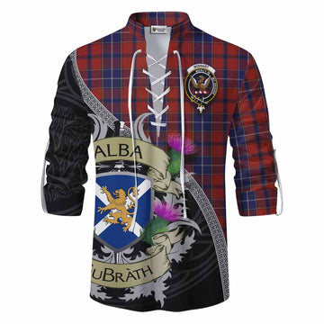 Wishart Tartan Family Crest Ghillie Kilt Shirt Lion Rampant Royal Thistle Shield Celtic Inspired Men - Tartan Vibes Clothing