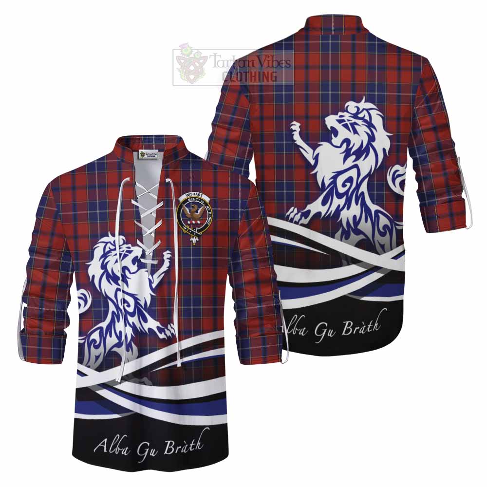 Tartan Vibes Clothing Wishart Tartan Ghillie Kilt Shirt with Alba Gu Brath Regal Lion Emblem