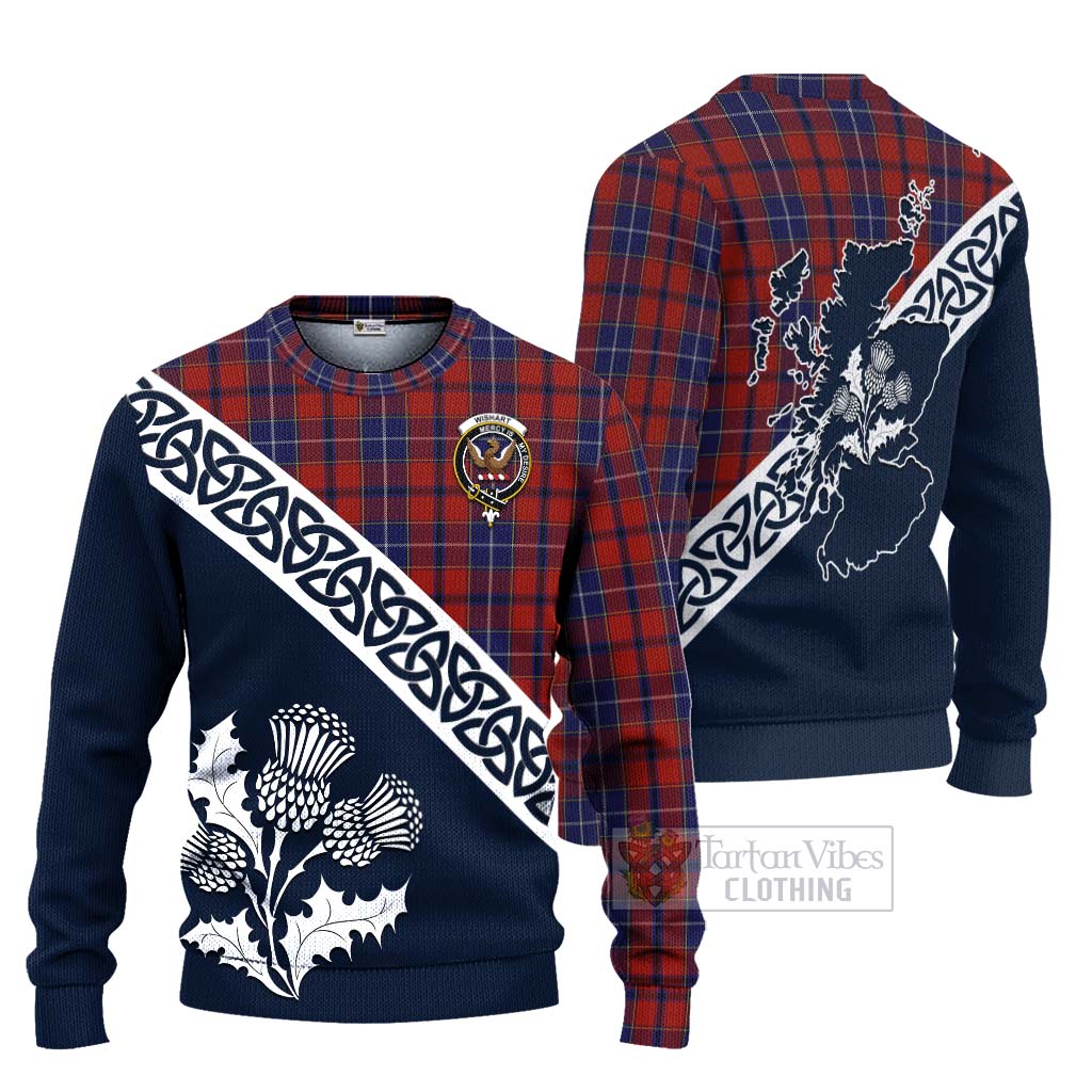 Tartan Vibes Clothing Wishart Tartan Knitted Sweater Featuring Thistle and Scotland Map