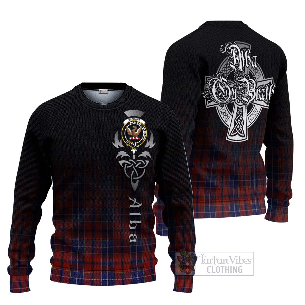 Tartan Vibes Clothing Wishart Tartan Knitted Sweater Featuring Alba Gu Brath Family Crest Celtic Inspired