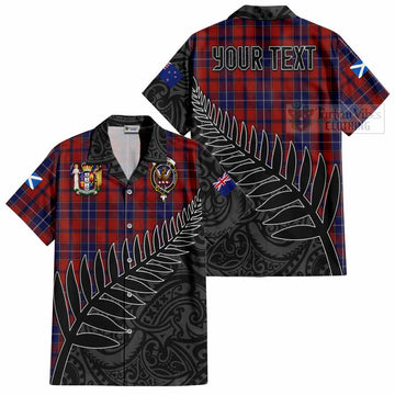 Wishart Crest Tartan Short Sleeve Button Shirt with New Zealand Silver Fern Half Style