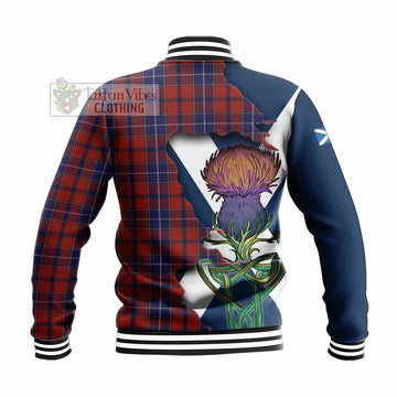Wishart Tartan Family Crest Baseball Jacket Scottish Thistle Celtic Inspired - Tartan Vibes Clothing