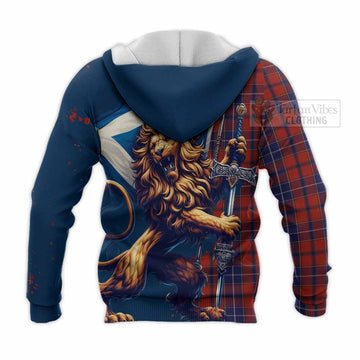 Wishart Tartan Family Crest Knitted Hoodie with Scottish Majestic Lion