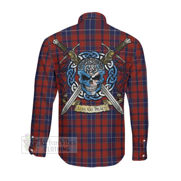 Wishart Tartan Long Sleeve Button Shirt with Family Crest Celtic Skull Style