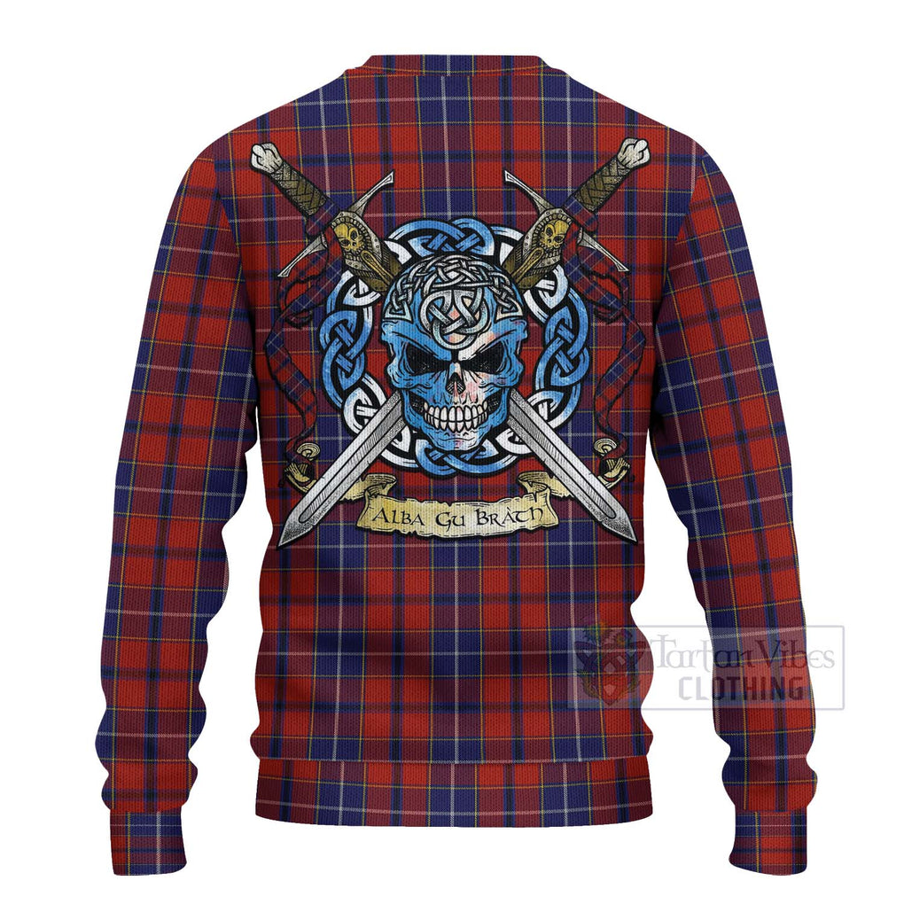 Tartan Vibes Clothing Wishart Tartan Knitted Sweater with Family Crest Celtic Skull Style