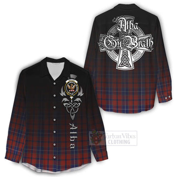 Wishart Tartan Women's Casual Shirt Featuring Alba Gu Brath Family Crest Celtic Inspired