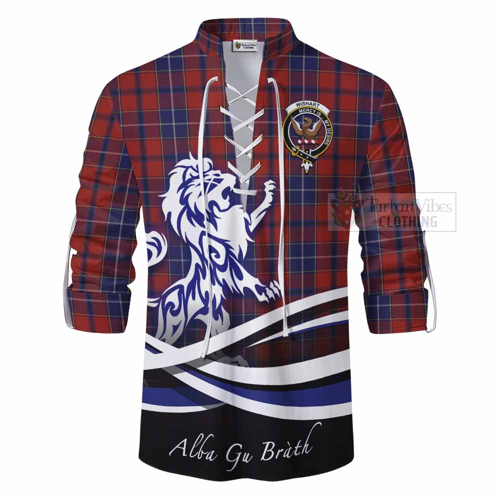 Tartan Vibes Clothing Wishart Tartan Ghillie Kilt Shirt with Alba Gu Brath Regal Lion Emblem