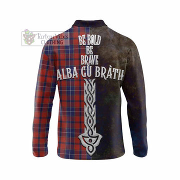 Wishart Tartan Family Crest Long Sleeve Polo Shirt Alba Gu Brath Be Brave Lion Ancient Style - Tartan Vibes Clothing
