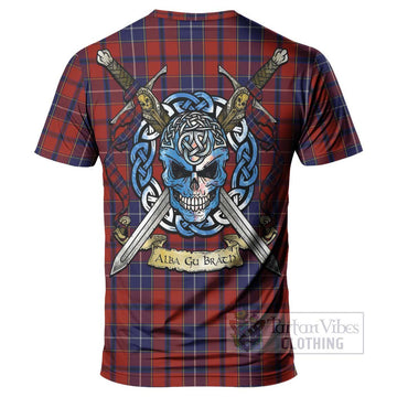 Wishart Tartan T-Shirt with Family Crest Celtic Skull Style