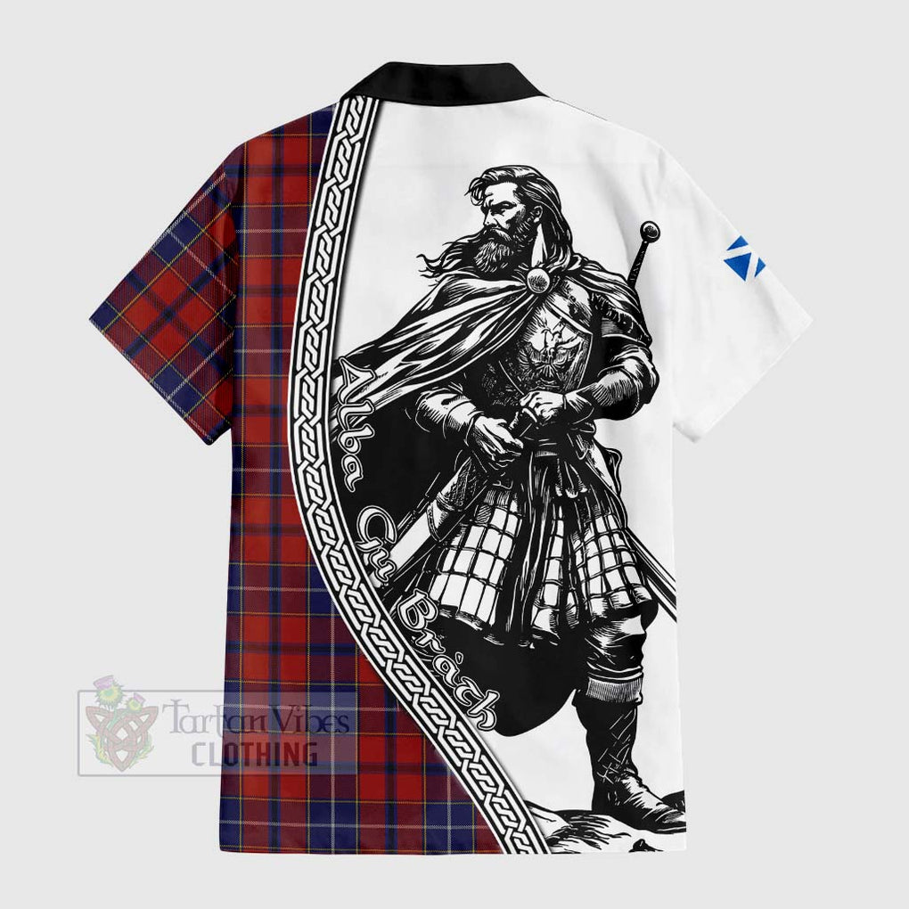 Tartan Vibes Clothing Wishart Tartan Clan Crest Short Sleeve Button Shirt with Highlander Warrior Celtic Style