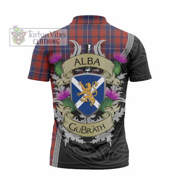 Wishart Tartan Family Crest Zipper Polo Shirt Lion Rampant Royal Thistle Shield Celtic Inspired - Tartan Vibes Clothing