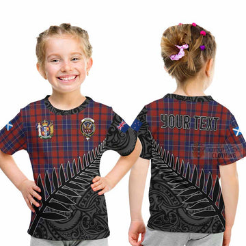 Wishart Crest Tartan Kid T-Shirt with New Zealand Silver Fern Half Style - Tartan Vibes Clothing