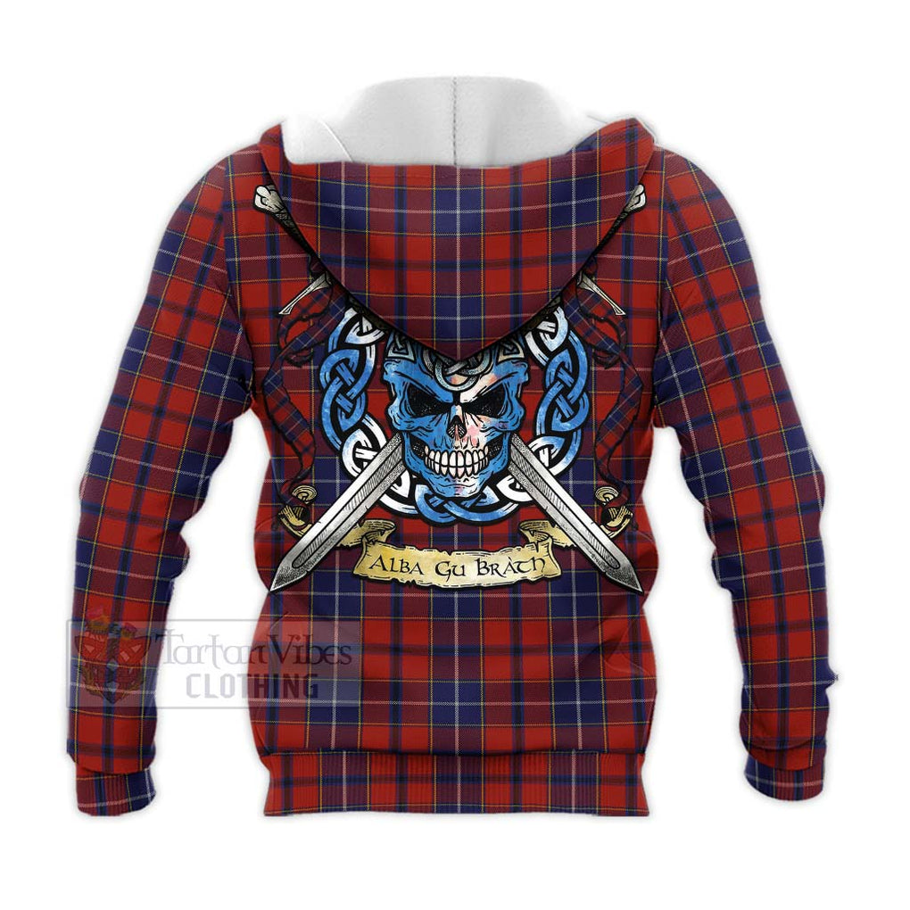 Tartan Vibes Clothing Wishart Tartan Knitted Hoodie with Family Crest Celtic Skull Style