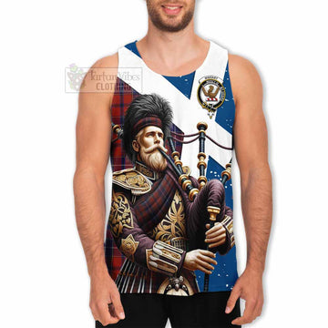 Wishart Tartan Men's Tank Top with Family Crest Scottish Bagpiper Vibes - Tartan Vibes Clothing