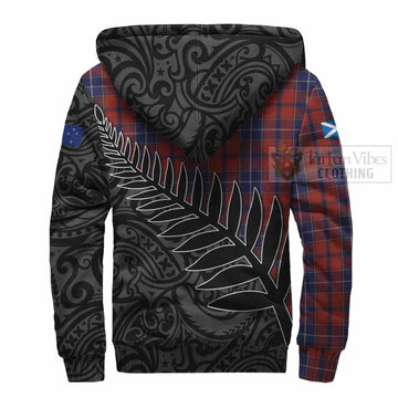 Wishart Crest Tartan Sherpa Hoodie with New Zealand Silver Fern Half Style - Tartan Vibes Clothing