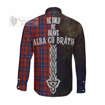 Wishart Tartan Family Crest Long Sleeve Button Shirt Alba Gu Brath Be Brave Lion Ancient Style Men's Shirt - Tartan Vibes Clothing