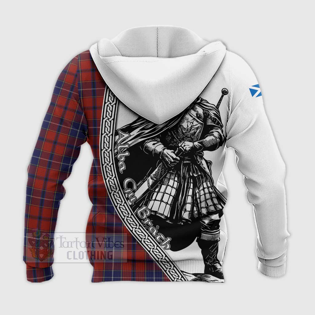 Tartan Vibes Clothing Wishart Tartan Clan Crest Knitted Hoodie with Highlander Warrior Celtic Style