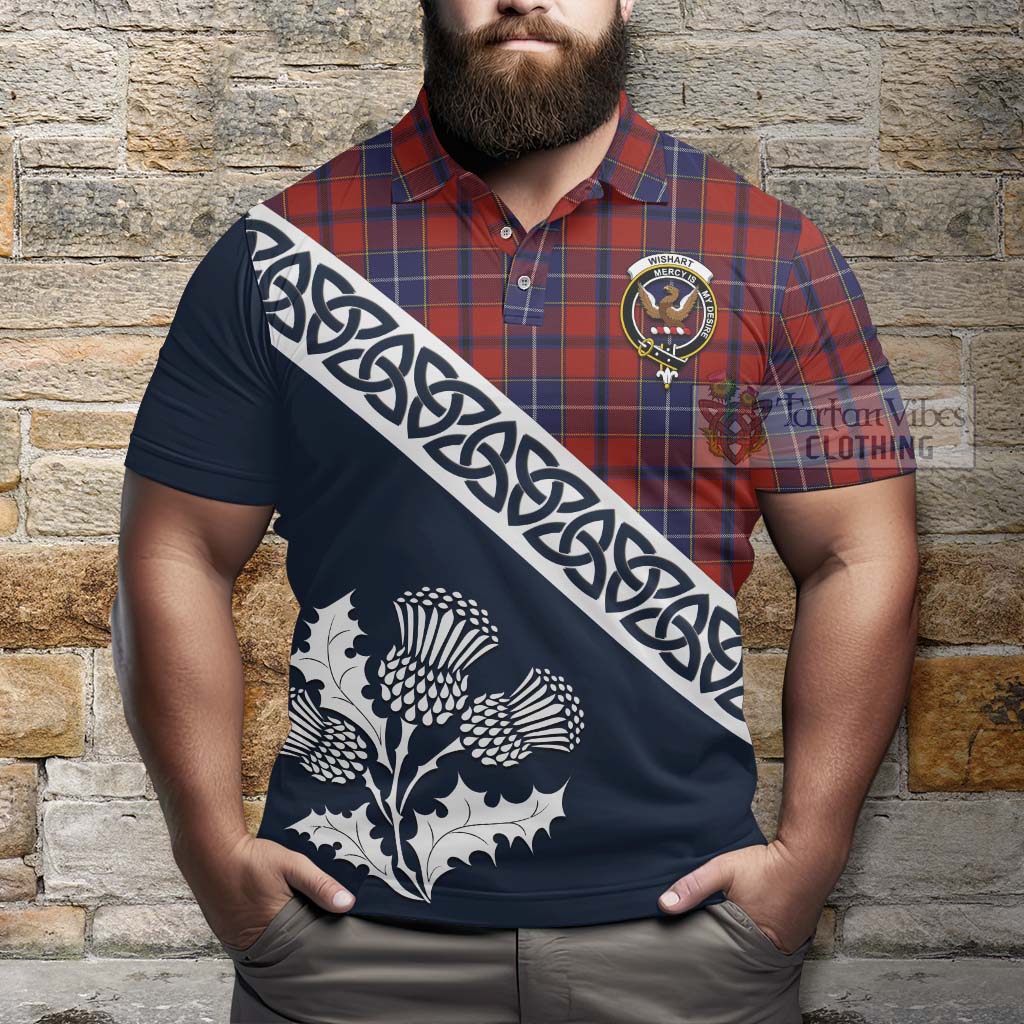 Tartan Vibes Clothing Wishart Tartan Polo Shirt Featuring Thistle and Scotland Map