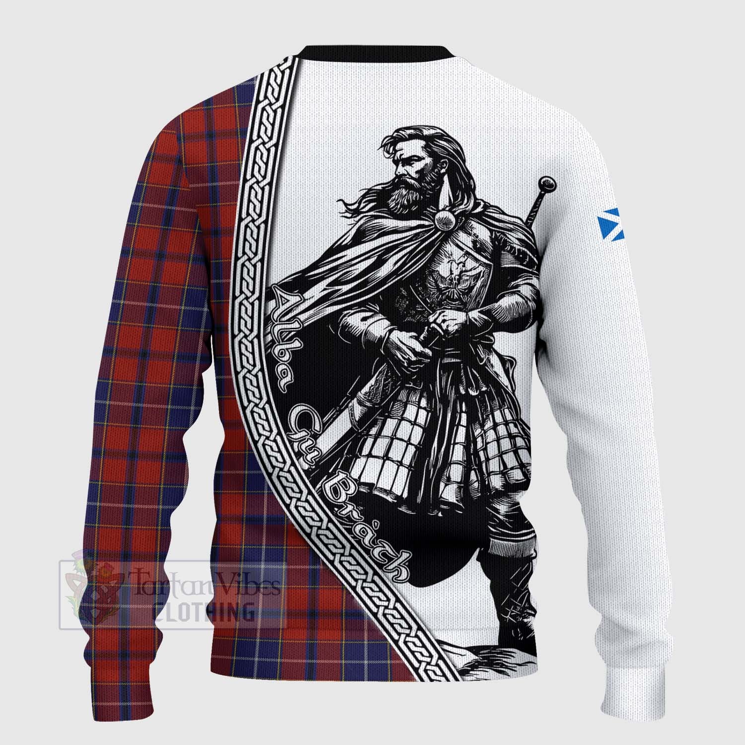 Tartan Vibes Clothing Wishart Tartan Clan Crest Knitted Sweater with Highlander Warrior Celtic Style