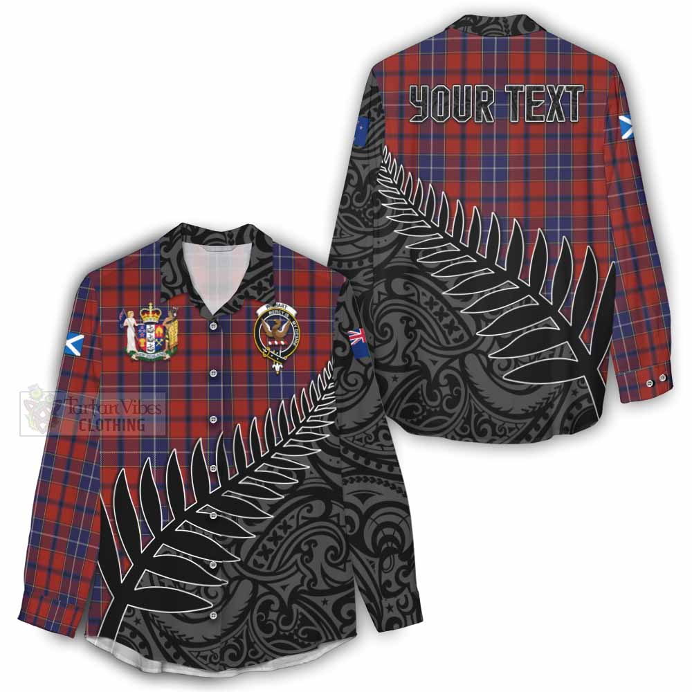 Tartan Vibes Clothing Wishart Crest Tartan Women's Casual Shirt with New Zealand Silver Fern Half Style