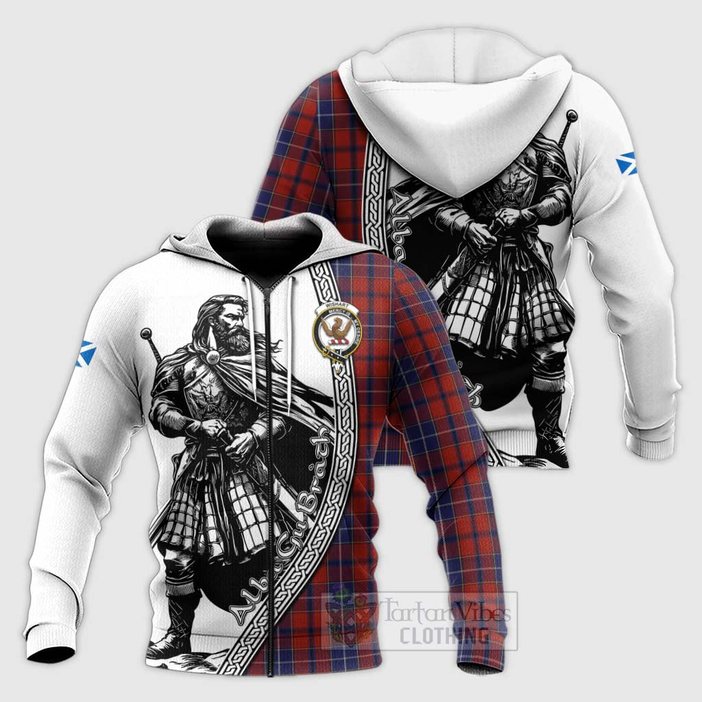 Tartan Vibes Clothing Wishart Tartan Clan Crest Knitted Hoodie with Highlander Warrior Celtic Style