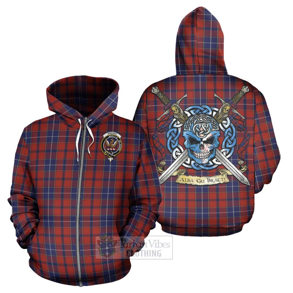 Tartan Vibes Clothing Wishart Tartan Hoodie with Family Crest Celtic Skull Style