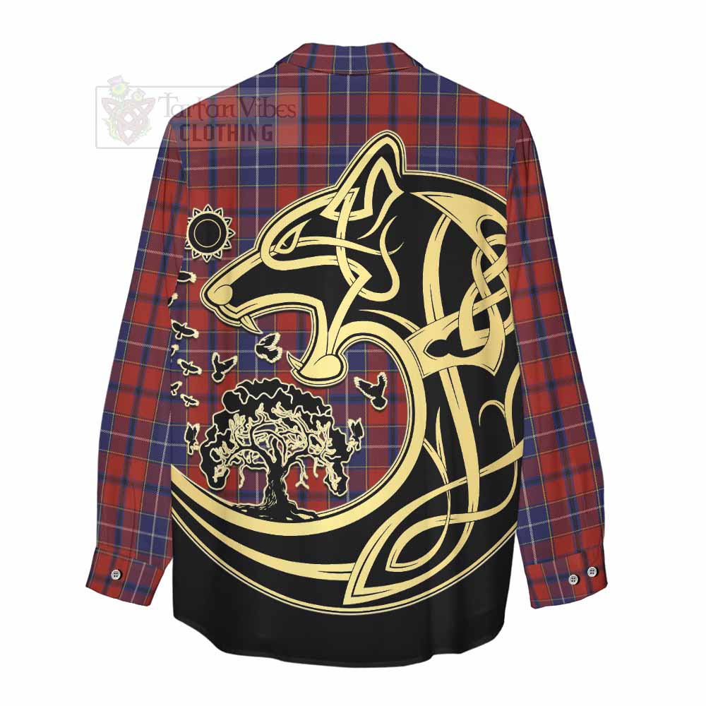 Tartan Vibes Clothing Wishart Tartan Women's Casual Shirt with Family Crest Celtic Wolf Style