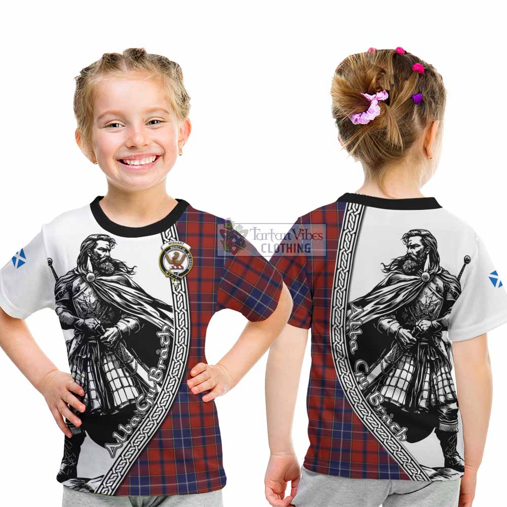 Wishart Tartan Clan Crest Kid T-Shirt with Highlander Warrior Celtic Style - Tartan Vibes Clothing