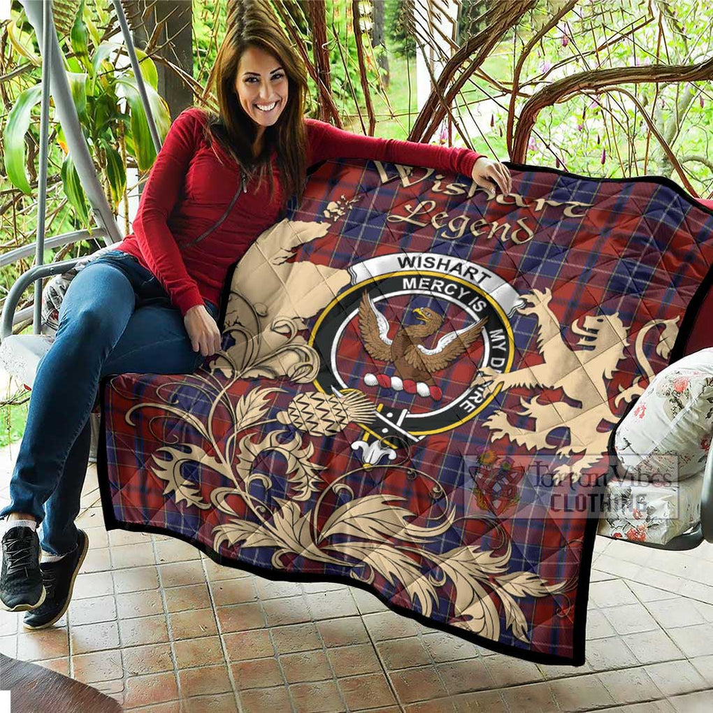 Tartan Vibes Clothing Wishart Tartan Quilt with Family Crest and Scottish Symbol Style