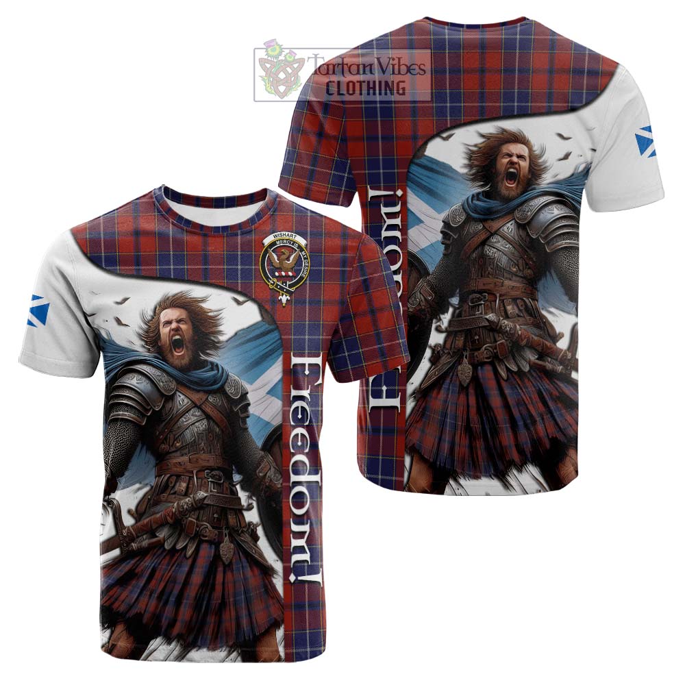 Tartan Vibes Clothing Wishart Crest Tartan Cotton T-shirt Inspired by the Freedom of Scottish Warrior