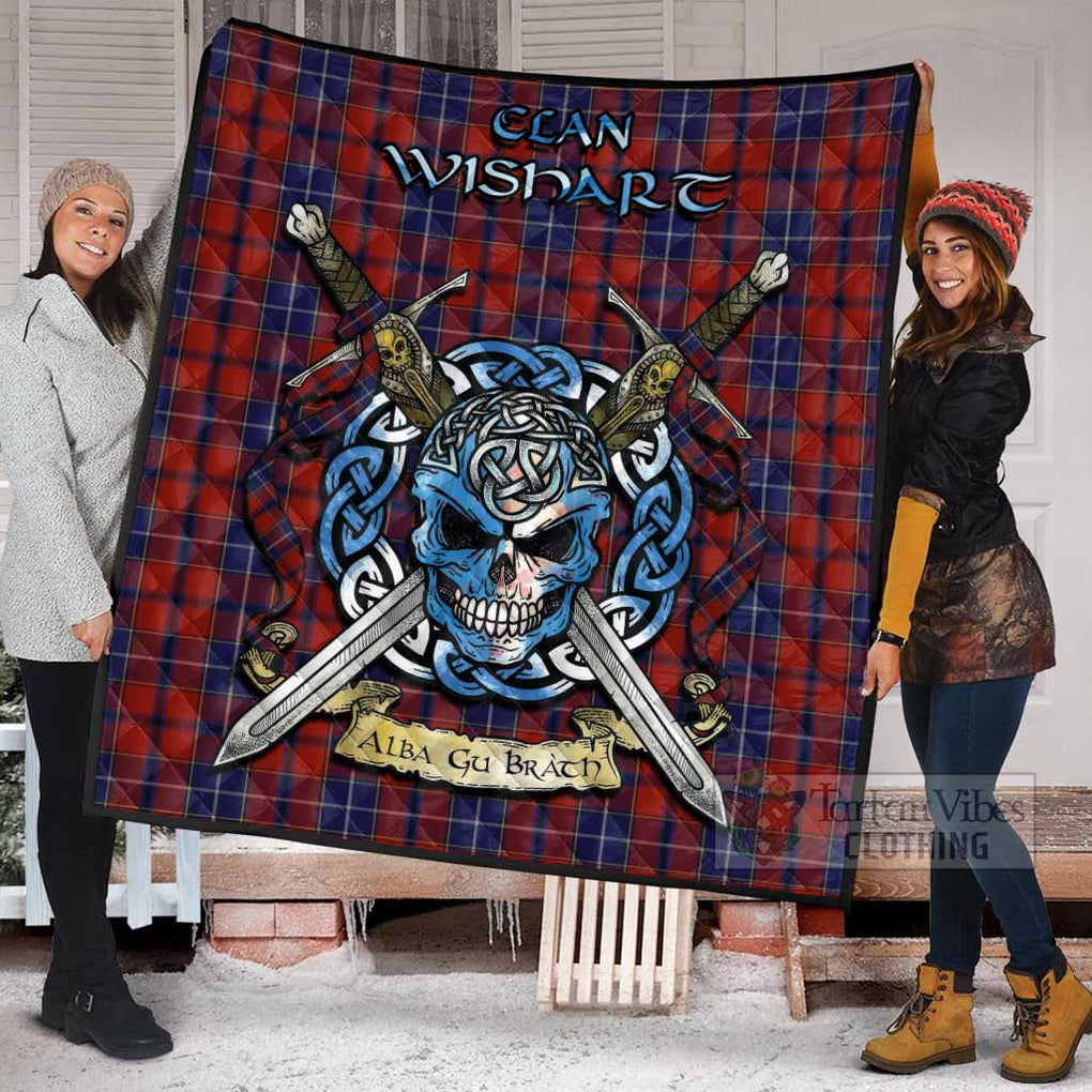 Tartan Vibes Clothing Wishart Tartan Quilt with Celtic Skull Alba Gu Brath Style